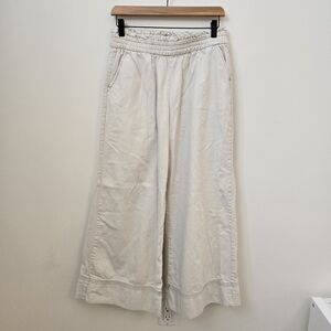 Kensie Wide Leg Cropped Pants Size Medium Cream Elastic Waist Casual Culottes
